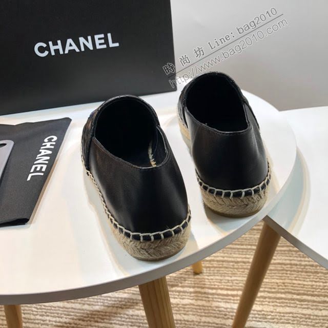 Chanel女鞋 香奈兒頂級版本漁夫鞋 黑皮蘭皮標  naq1106